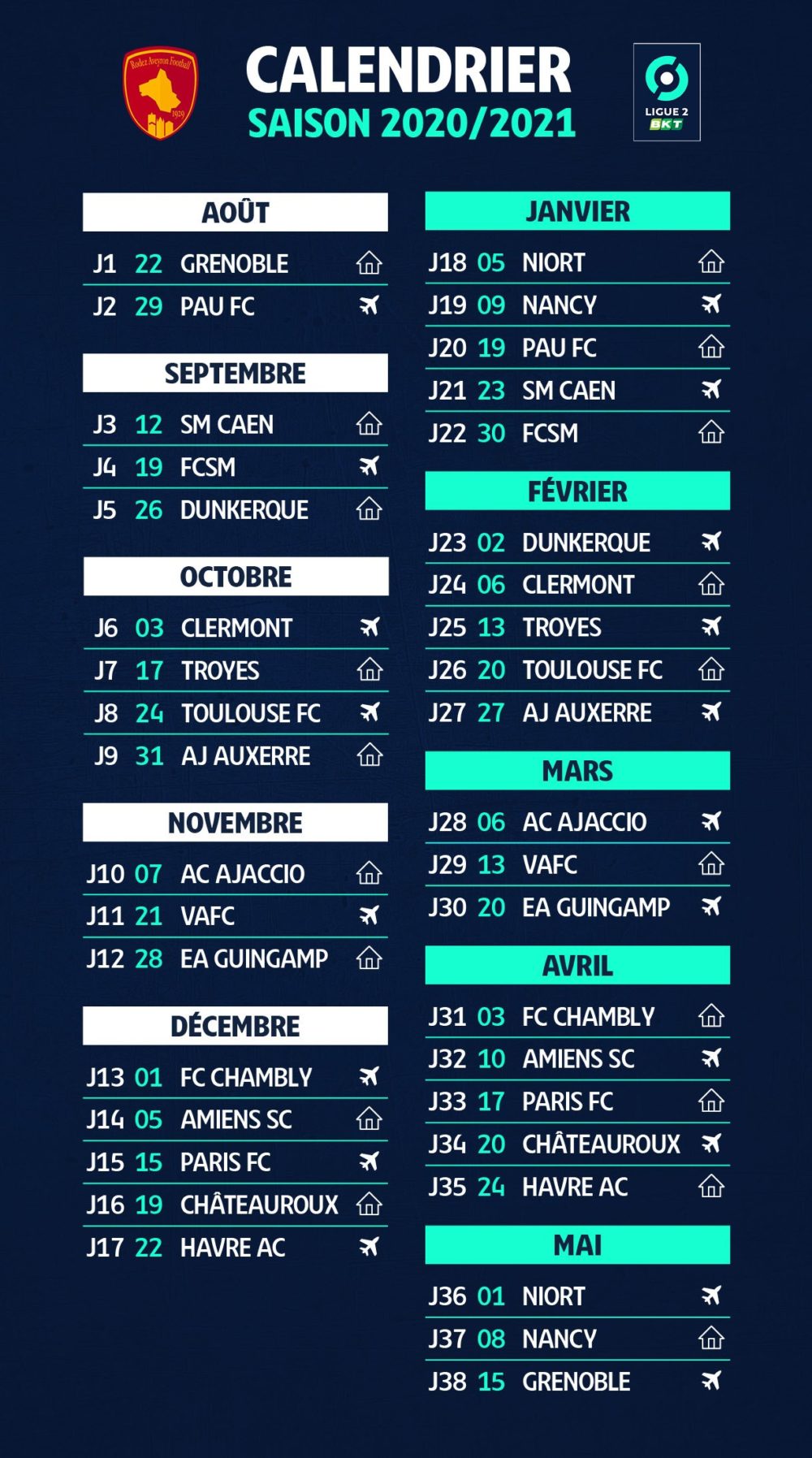 Ligue 2 BKT : le calendrier dévoilé - Rodez Aveyron Football