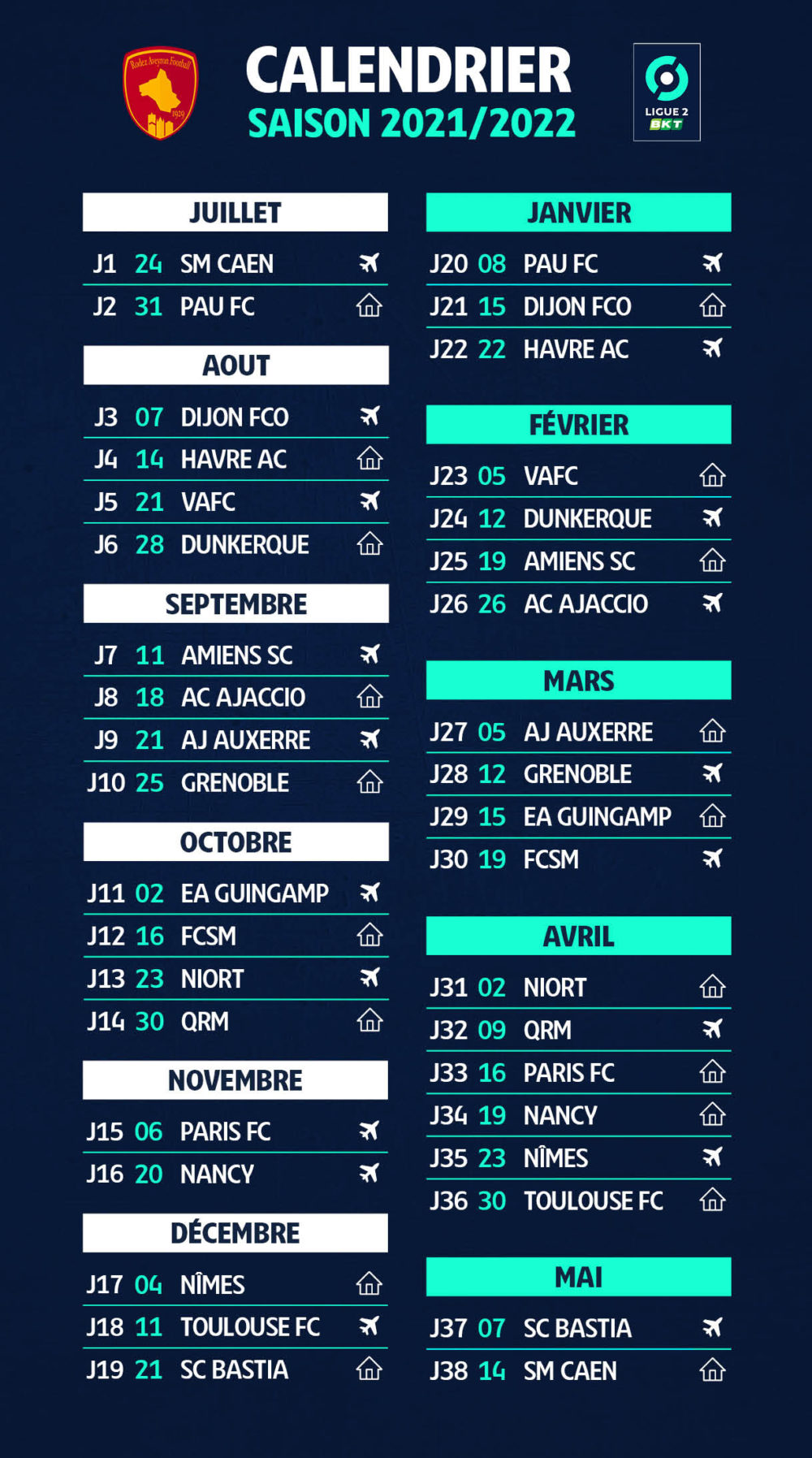 Ligue 2 BKT : le calendrier dévoilé - Rodez Aveyron Football